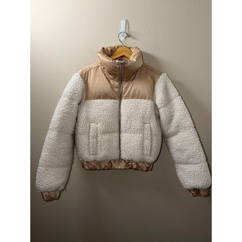 Women's Abercrombie Ultra Cropped Sherpa Puffer Coat Size XXS